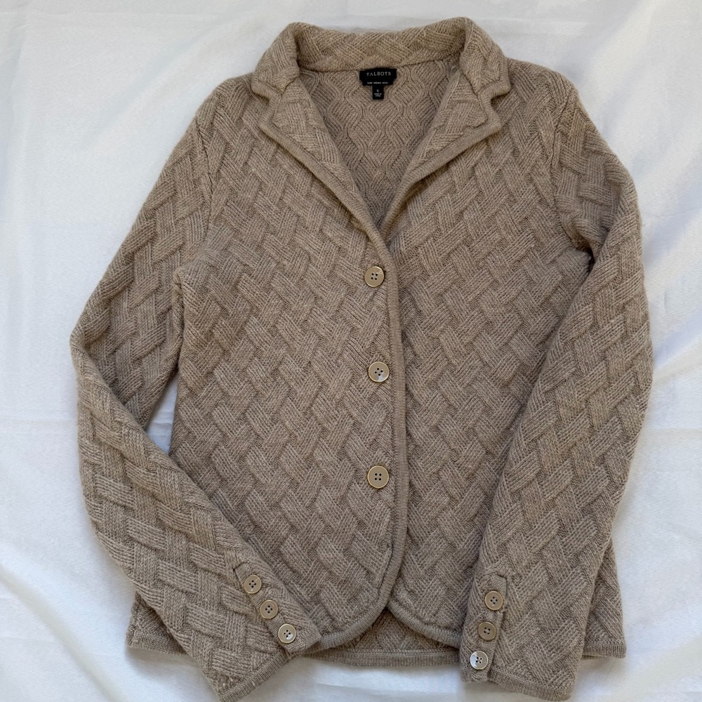 Talbots Pure Merino Wool Basketweave Button Sweater Small Cardigan Cabincore